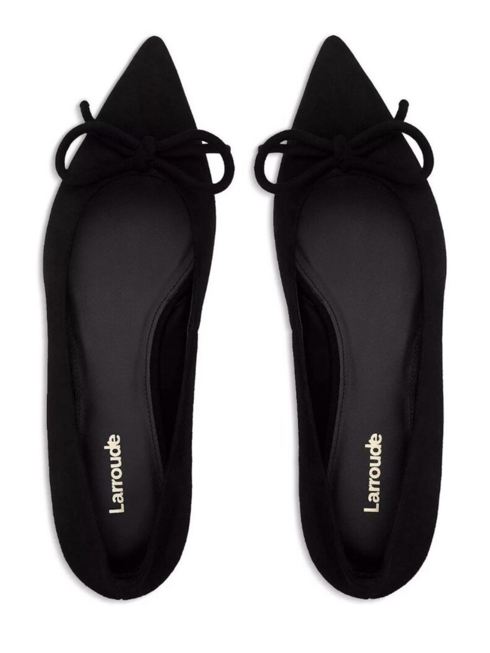 Larroudé Lee Bow Ballet Flats Black Suede Pointed Toe Womens 5.5 NWOB